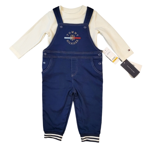 Tommy Hilfiger Other - Tommy Hilfiger Denim Carpenter Bib Overalls Baby 12M Long Sleeve Thermal Tee